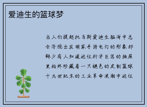 爱迪生的篮球梦